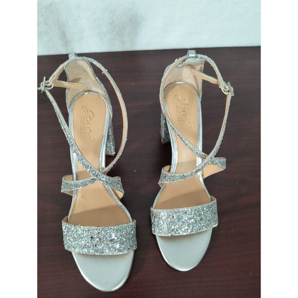 Jewel Badgley Mischka Cook Silver Glitter Sandals Women's Sz 9.5 Metallic Shoes - Picture 12 of 14